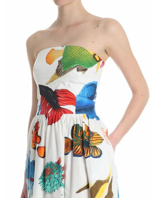 Stella Jean White Multicolored Dress With Fishes Print