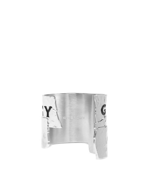 Givenchy White Tape Textured Metal Cuff Bracelet