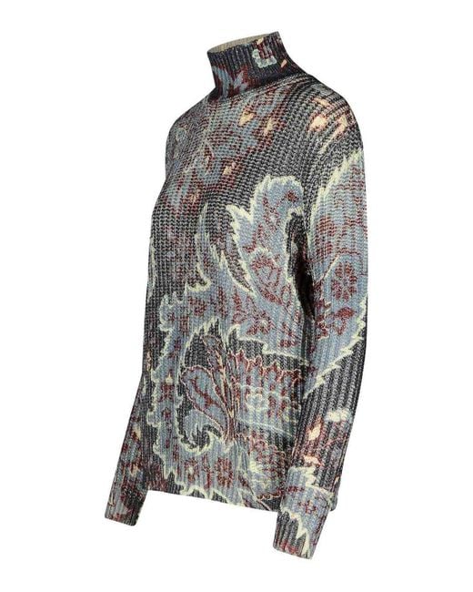 Etro Gray Wool Turtleneck Sweater