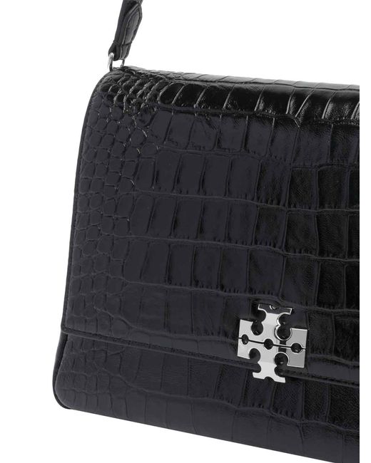 Tory Burch Black Charlie Croco Shoulder Bag