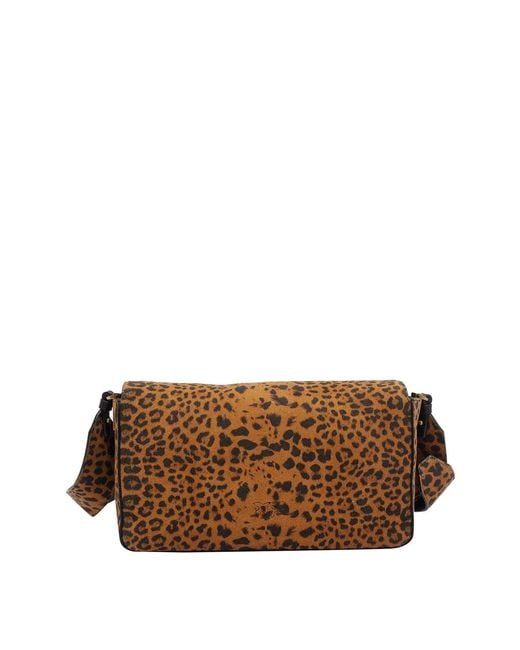 Pinko Brown Leopard Suede Slouchy Bag