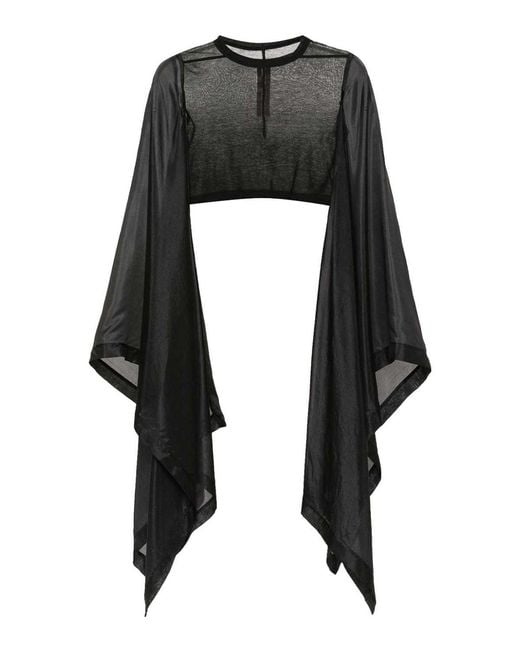 Rick Owens Black Long Sleeve Cropped T-Shirt
