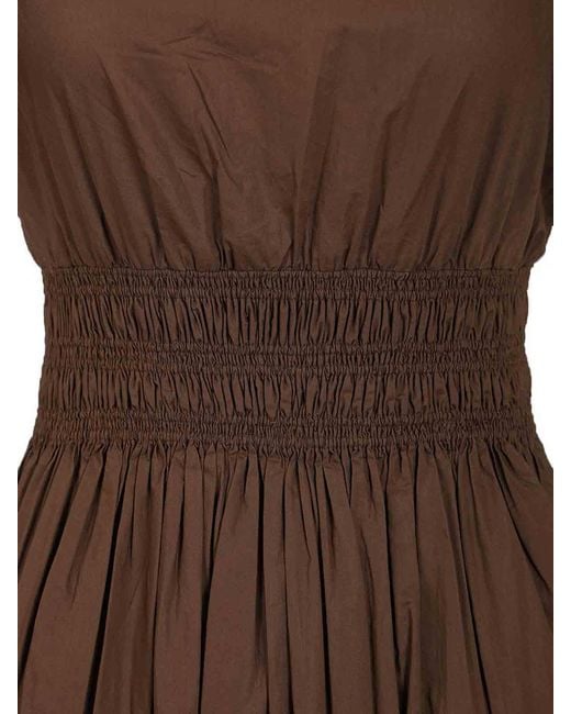 Matteau Brown Shirred Waist Midi Dress