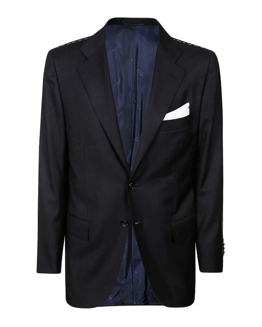 Kiton Blue Linen Suit for men