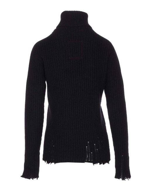 Uma Wang Blue High Neck Rib Top