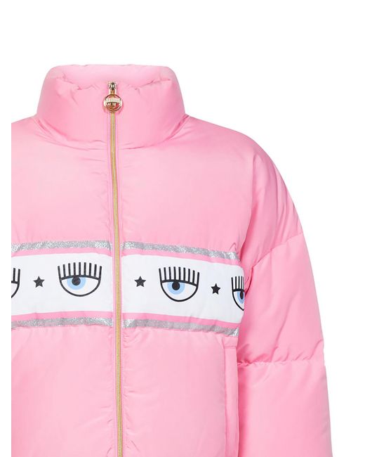 Chiara Ferragni Pink Puffer Jacket With Logo Band