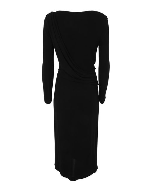 Alberta Ferretti Black Long Sleeves V Neck Midi Dress Clothing
