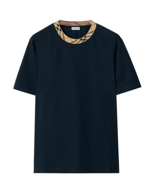 Burberry Blue Check Motif Cotton T-Shirt for men