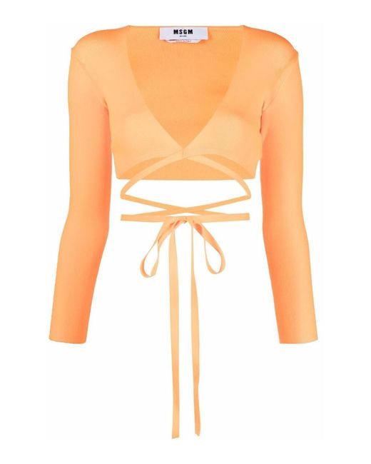 MSGM White Wrap Knitted Crop Top