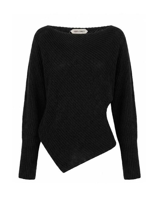 Alberta Ferretti Black Wide Boat-Neck Sweater