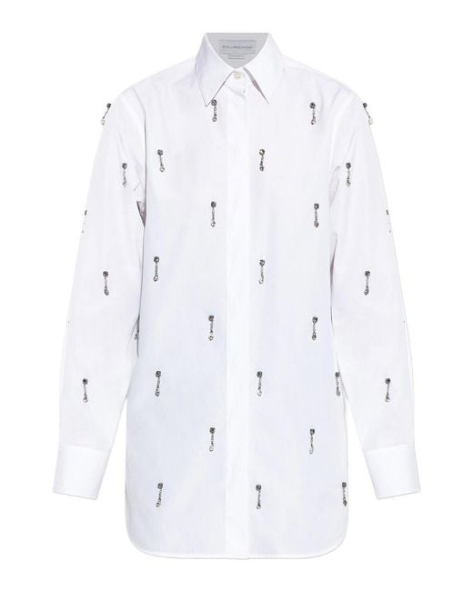 Stella McCartney White Lead-Free Crystal Embellished Oxford Shirt