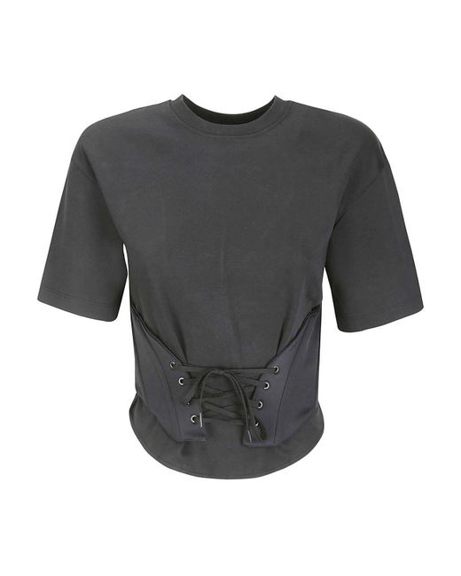 Mugler Black T-shirt With Satin Corset