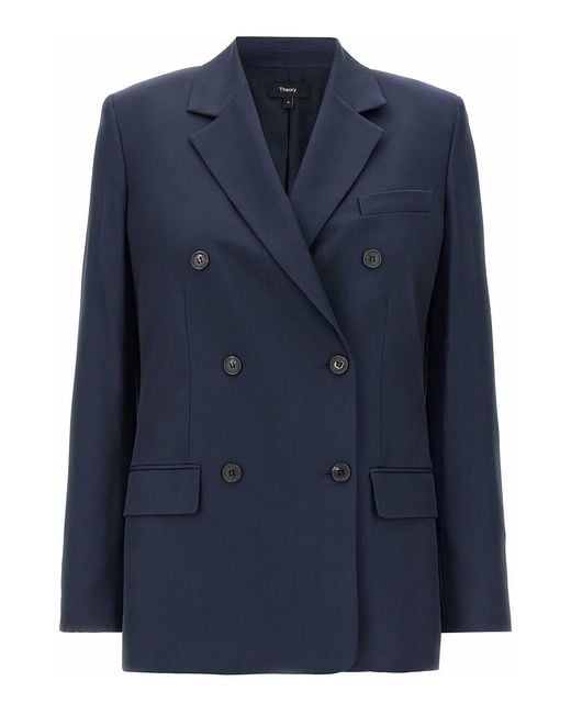 Theory Blue Double-Breasted Blazer
