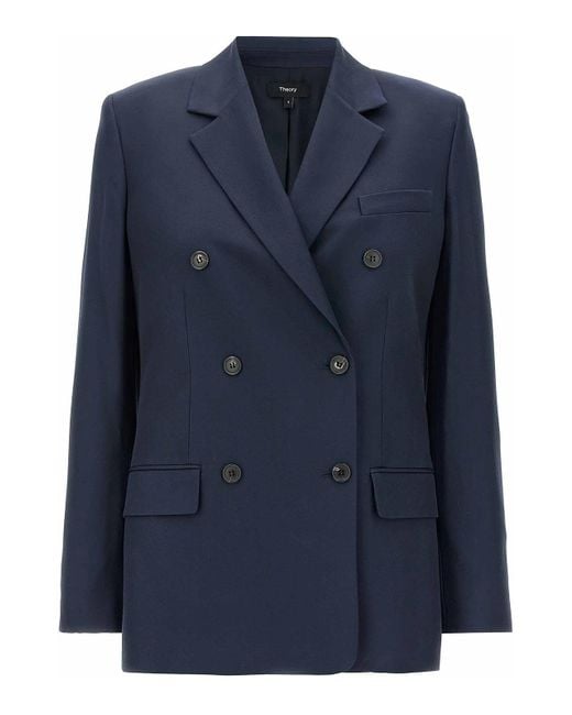 Theory Blue Double-Breasted Blazer