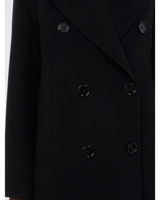 Max Mara Black Custodi Long Wool Coat With Martingale