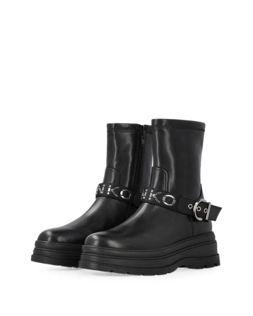 Pinko Black Logo-Strap Buckle-Fastening Boots
