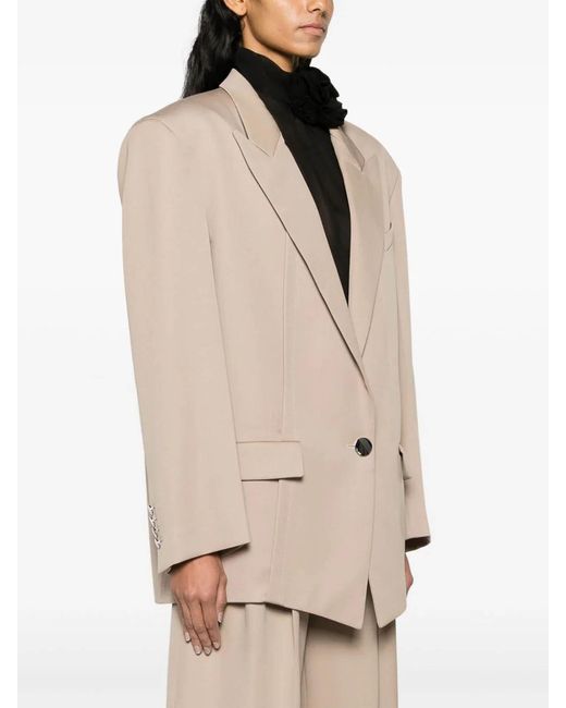 The Attico Natural Oversized Blazer Silhouette Peak Lapels
