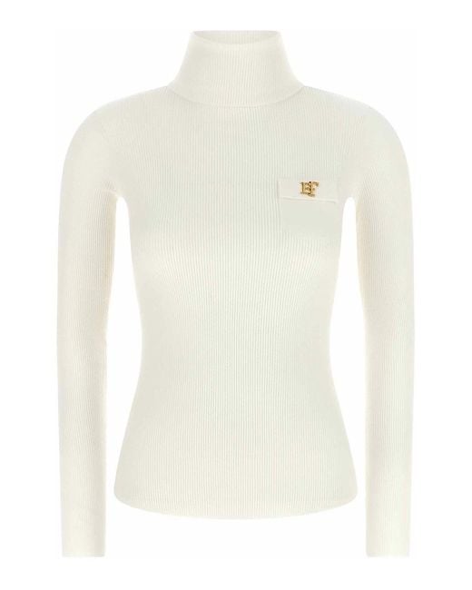 Elisabetta Franchi White Turtleneck Embroidery Jour