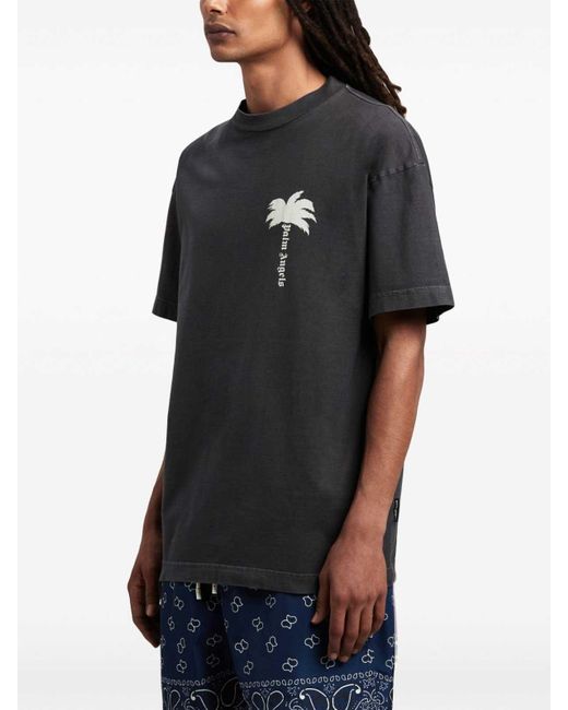 Palm Angels Black Palm Tree-print Cotton T-shirt for men