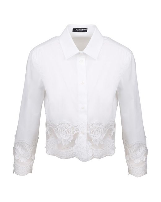 Dolce & Gabbana White Lace Inserts Detailed Shirt