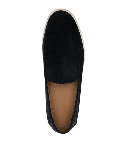 Giorgio Armani Black Suede Loafers With Embroidered Edging for men