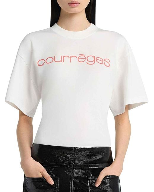 Courreges White Cotton T-Shirt With Print