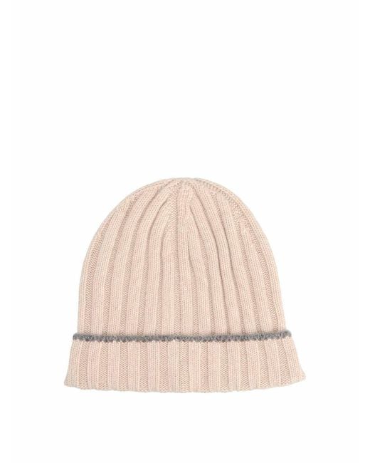 Brunello Cucinelli Natural Contrasting Stripe Beanie for men