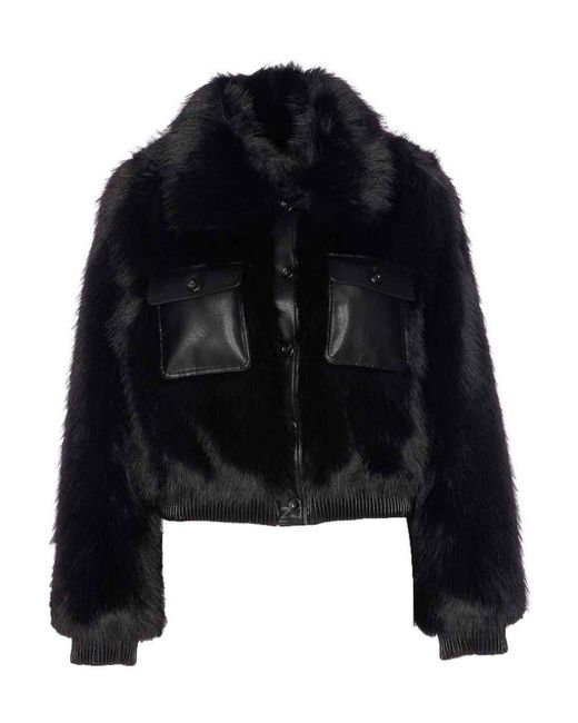 Liu Jo Black Faux Fur Jacket Frontal Buttons Closure