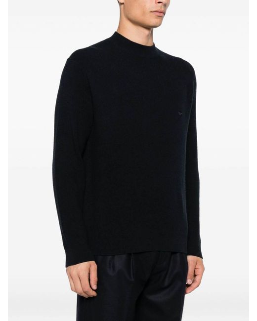 Emporio Armani Black Wool Crewneck Jumper for men