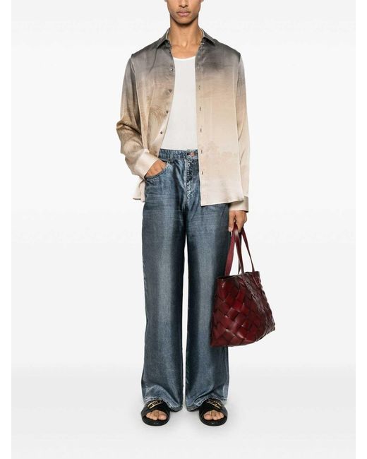 Pierre Louis Mascia Blue Denim Print Silk Trousers