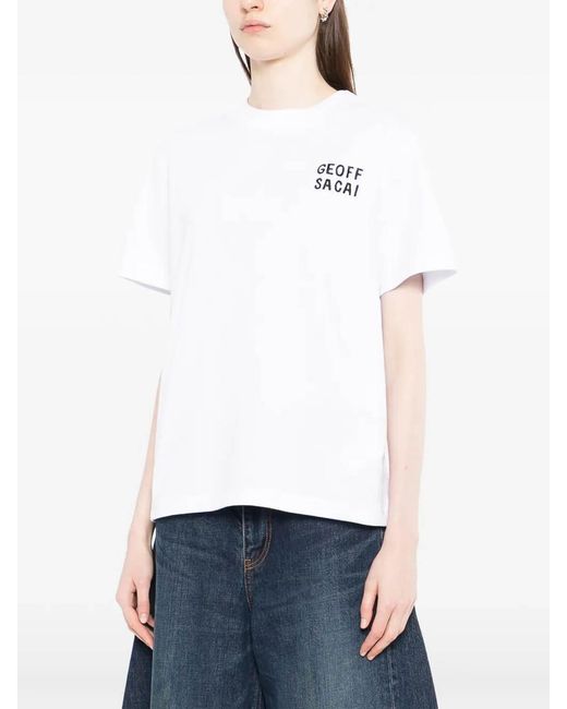 Sacai White Geoff Embroidery Tshirt