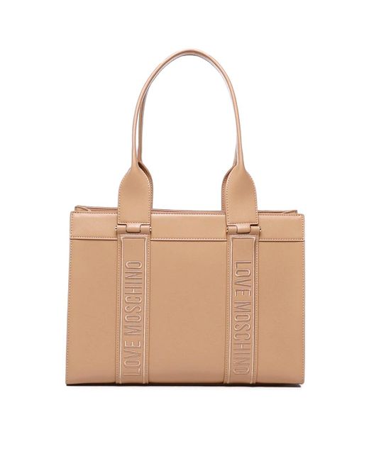 Love Moschino Natural Shoulder Bag With Logo Embroidery