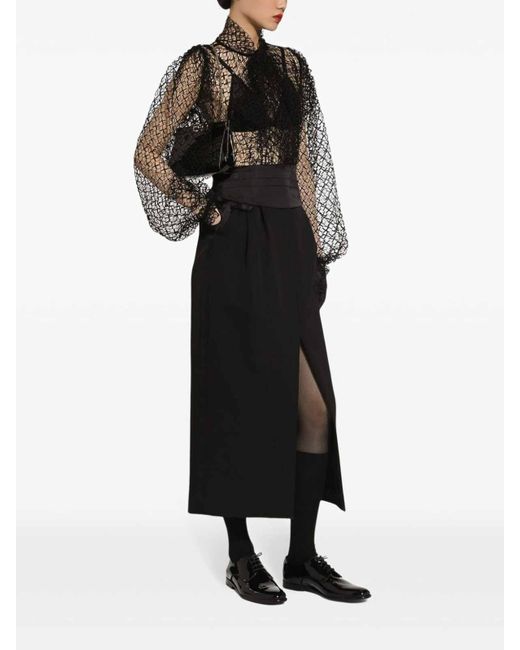 Dolce & Gabbana Black Gabardine Virgin Wool Straight Skirt