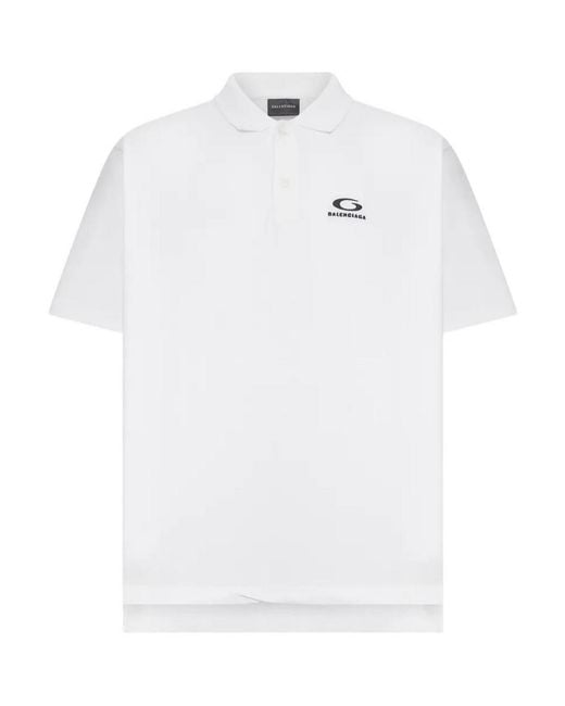 Balenciaga White Cotton Pique Polo Shirt With Sport Icon Logo for men