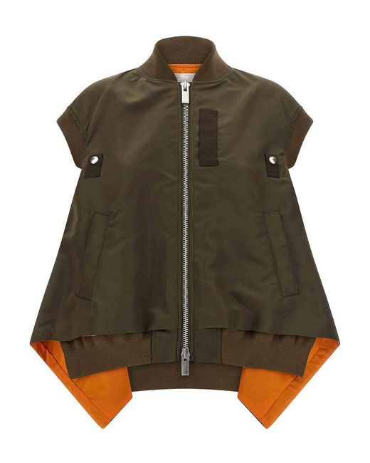 Sacai Green Asymmetrical Hem Vest