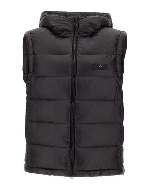 Peuterey Black Hooded Padded Vest With Horizontal Quilting for men