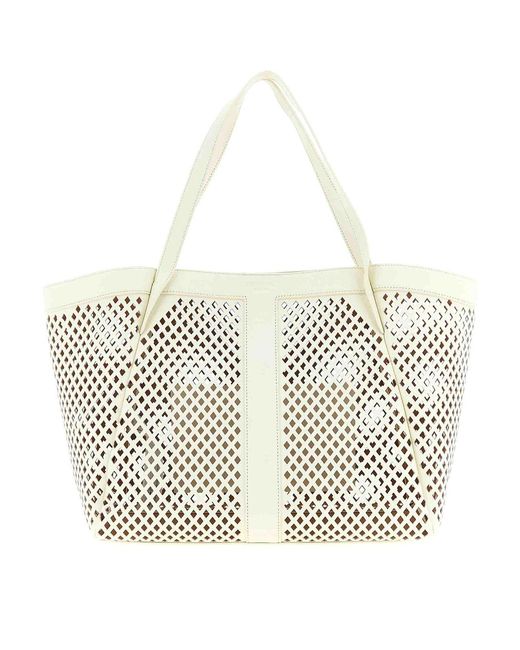 Twinset White Openwork Leather Shopping Bag
