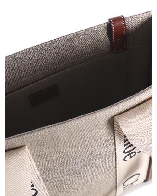 Chloé Natural Double Long Handle Linen Bag With Logo