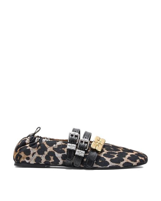 Ganni White Ballerinas With Leopard Print