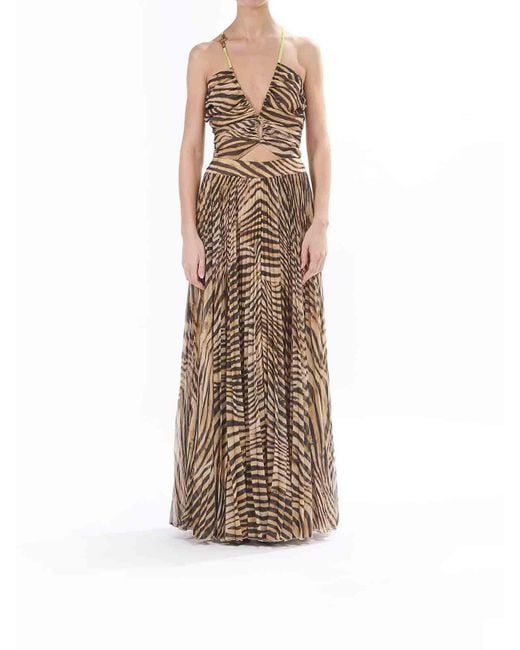 Just Cavalli Natural Long Plisse Dress Dress Georgette Tiger