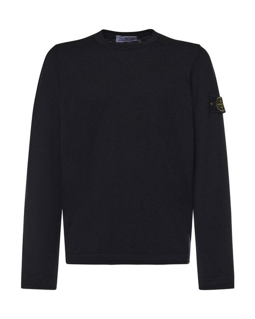 Stone Island Blue Cotton And Nylon Sweater With Logo for men
