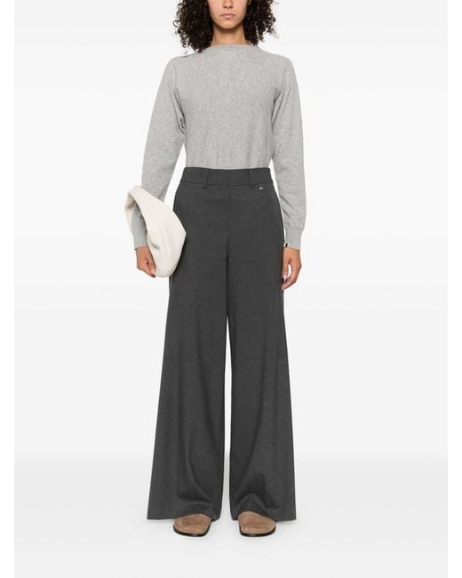 Herno Gray Wide-Leg Trousers With High Waist