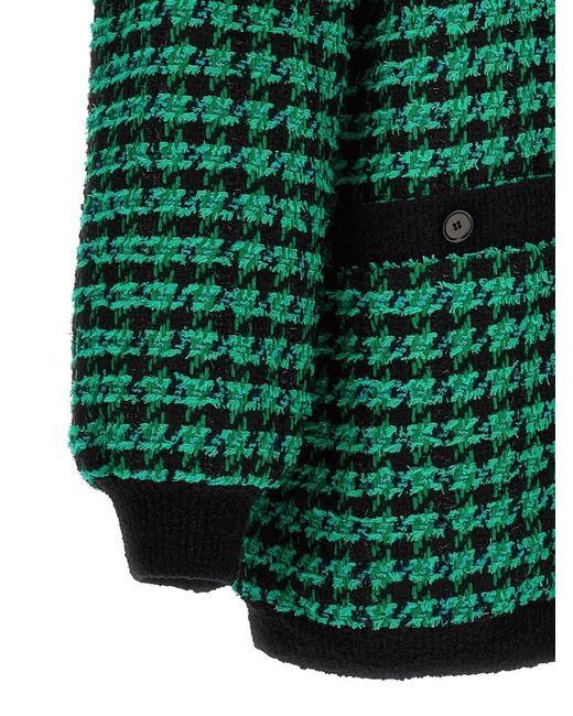 MSGM Green Tweed Cardigan Sweater