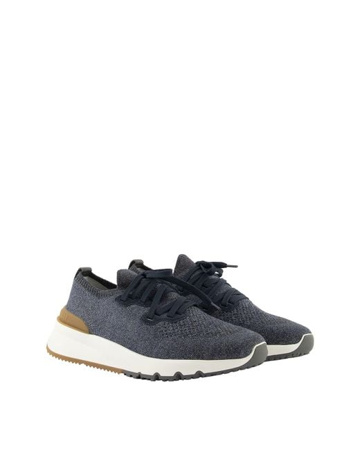 Brunello Cucinelli Blue Mesh Running Lace-Up Sneakers for men