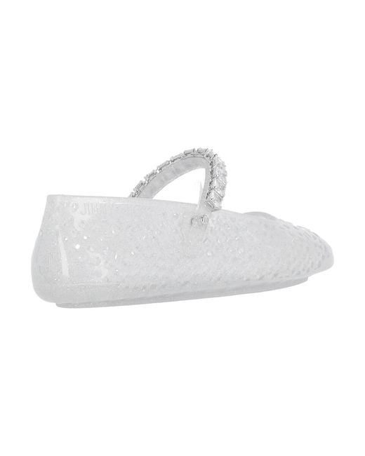 Jimmy Choo White Square Toe Ballerinas With Crystal Strap