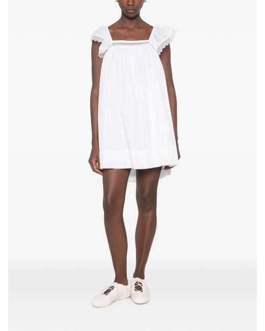 Ganni White Broderie Anglaise Baby Doll Minidress
