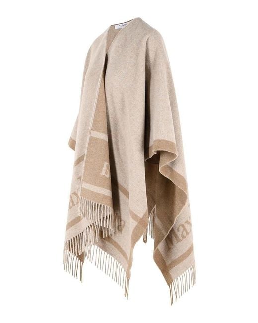 Max Mara Natural Hilde' Jacquard Wool Poncho