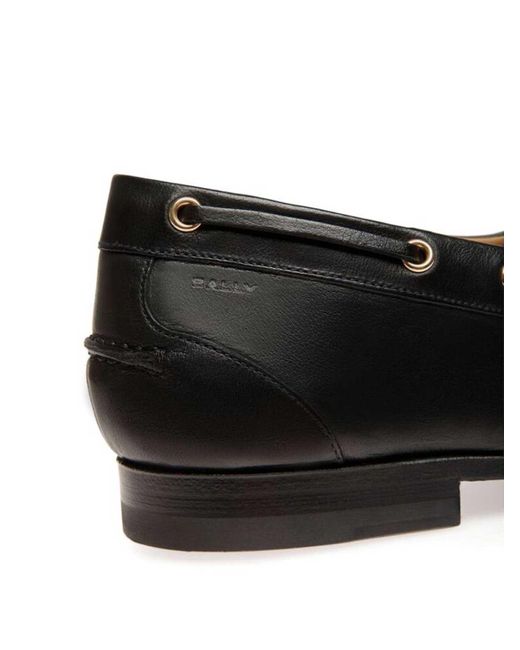 Bally Black Leather Moccasins With Lace-Up Detailing And Debossed Logo for men