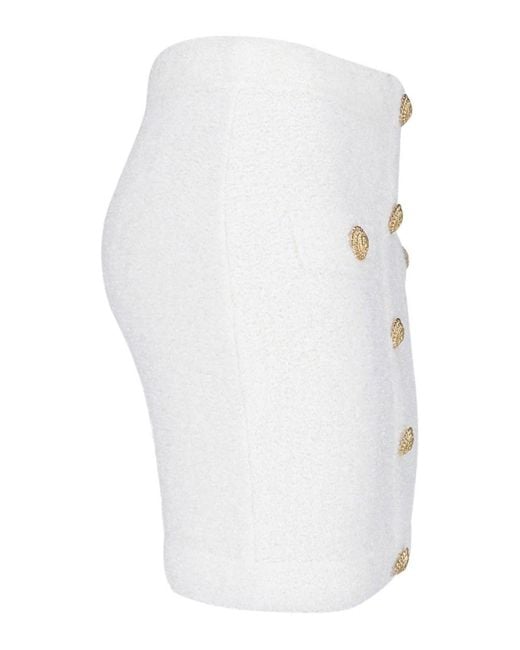 Balmain White Mini Button Skirt