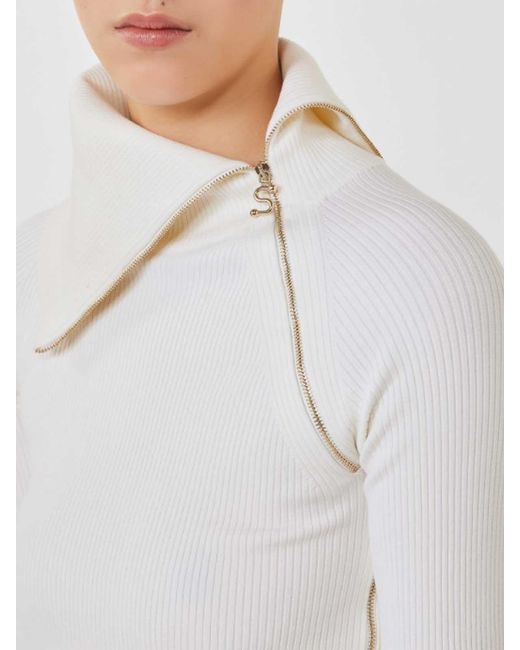 Sportmax White Zip-Up Turtleneck Sweater